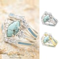 Miniatyrbillede 2 af 5: 3 stk./sæt Kvinders Ringe Sæt Faux Turkis Sten Elegant Øjnefangende Kvinders Circlet Sæt Til Gave Golden US 6