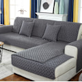 Miniatyrbillede 5 af 5: Moderne og enkel vævet vasket bomulds sofa pude, stof anti-slip læder sofa betræk pude (Grå ternet, 70*70CM)