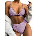 Miniatyrbild 1 av 4: Dam Bikinisätt med Hög Midja Push Up, Baddräkt, Strandkläder Purple L