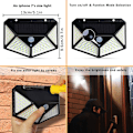 Miniatyrbild 3 av 4: LED Solcellslampa för vägg utomhus IP65 Vattentät med PIR Rörelsesensor 3 lägen 1000LM Sasicare, för inomhus och utomhus