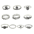 Miniatyrbillede 2 af 4: 10 stk./sæt Kvinders Punk Vintage Rhinestone Ætset Hul Midi Knogle Ring Sæt Silver