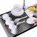 Miniatyrbilde 2 av 4: STAINLESS STEEL Oppvaskstativ Svart Kjøkken Sammenleggbar og Avtakbar Rustfritt Stål Rulle Tørker for Vask 43CM*33CM