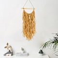 Pikkukuva 5 / 5: Käsityönä kudotut Raffia-koristeet, boheemi tyyli, seinäkoriste, olohuoneen sisustus, khaki