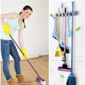 Miniatyrbillede 5 af 5: Multifunktionel sort plastik kugle til kort, moppeholder, moppe dræningsopbevaringsstativ - lysegrå 5 kroge 6 kroge, til hjemmet
