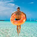 Miniatyrbillede 4 af 4: Oppustelig svømmering, holdbar vandmelonformet sommerpool strandfest svømmeflåd, vand sjov sommerstrand svømmeflåd til børn voksne Orange Swim Ring 10.5