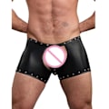 Miniatyrbillede 1 af 4: Punk Gotisk Seksuel PVC Shorts Mænd Sort Wetlook Trusser Hul Gays Erotiske Boxers Stangdans Kostume Kunstlæder Spil Uniform XL