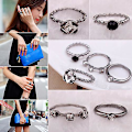 Miniatyrbillede 3 af 5: 4 stk. Kvinders Retro Punk Rhinestone Ringe Sæt Midt Finger Stack Ring Mode Smykker