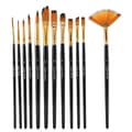 12-pack Svart Träpinne Nylon Hårborste Set Konst Hantverk Målning Akvarell Borstkit B