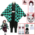 Miniatyrbild 1 av 5: Demon Slayer Kimetsu No Yaiba Tanjirou Kamado Cosplay Kostym Kimono Halloween Anime Uniform Set för vuxna barn 9 piece set 160