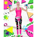 Miniatyrbild 5 av 5: 7 st 80-tals träningskostym 80- set 80-tals 90-tals Leotard Legging Pannband Armband Benvärmare Örhängen Fanny Pack Splash Print Large