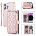Miniatyrbild 1 av 5: Crossbody dragkedja case kompatibel med Iphone 15 Pro Max, Pu läder stötsäkert cover med korthållare och rem Rose Gold For iPhone 15 Pro Max