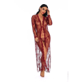 Miniatyrbild 3 av 5: Kvinnors spets Cardigan Blommig Virkad Skir Beach Cover Ups Lång öppen Kimono Win red XL