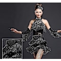 Miniatyrbild 1 av 4: Nya latinska dansdräkter Dam Salsa Danskläder Dansdräkt Klänningar Ballroom Tävlingsklänningar Tango Vuxen Fringe Guld Paljett Black M