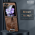 Miniatyrbild 1 av 5: Z Flip 5 Case, tunt Pu Läder Ring Stand Case För Samsung Galaxy Z Flip 5 Med handremshållare Brown