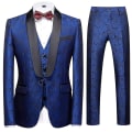 Miniatyrbild 1 av 5: Schan Herr 3-delade kostymer Sjal Lapel Enknapps Smoking Blazer Västbyxor Set För Bröllop Blue S