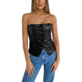 Miniatyrbild 2 av 5: Kvinnor axelbandslösa korsetter Pu-läderväst Tank Bustier Camisole Toppar Clubwear M