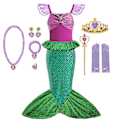 Miniatyrbild 1 av 3: Disney Lilla sjöjungfrun Ariel prinsessklänning barnklänning för flickor cosplay barn karneval födelsedagsfestkläder sjöjungfrun klänning V 3-4T(size 110) 10pcs Mermaid Set
