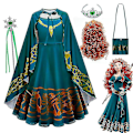 Miniatyrbild 1 av 2: * Film Brave Merida kostym för tjejer Halloween prinsessklänning Barn Carnival Fantasia Barn Xmas Party Cosplay Costume-e 6T  130 Merida set E