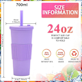 Miniatyrbild 2 av 5: 700ml Stor kapacitet dubbellagers plastkopp Halmmjölk Tekopp Bärbar utomhushalmkopp purple