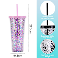 Miniatyrbild 2 av 5: 700 ml dubbellagers plastmugg, enkel genomskinlig glitterhalmkopp med paljetter, vattenkopp med stor kapacitet style2