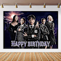Miniatyrbild 3 av 5: Onsdag Addams Födelsedagsfest Dekoration Barn Dusch Pojkar Flickor Serviser Tillbehör Kopp Duk Nummer Ballong Tårta Bakgrund tablecloth 1pc none