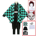 Miniatyrbild 1 av 5: Demon Slayer Kimetsu No Yaiba Tanjirou Kamado Cosplay Kostym Kimono Halloween Anime Uniform Set för vuxna barn 7 piece set S