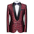 Miniatyrbild 2 av 5: Schan Herr 3-delade kostymer Sjal Lapel Enknapps Smoking Blazer Västbyxor Set För Bröllop Red S