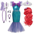 Miniatyrbild 1 av 3: Disney Lilla Sjöjungfrun Ariel Prinsessklänning Barnklänning För Flickor Cosplay Barn Karneval Födelsedagsfestkläder Sjöjungfrudräkt V 6T(size 130) 11 pcs Mermaid Sets