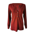 Miniatyrbild 2 av 5: Kvinnors höst-/vintermode V-ringad print Långärmad Casual Lös T-shirt Plus Size Burgundy 3XL
