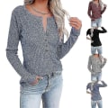 Miniatyrbild 1 av 5: Kvinnors höst-/vintermode V-ringad print Långärmad Casual Lös T-shirt Plus Size Grey XL