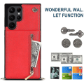 Miniatyrbild 3 av 4: Case i läder för Samsung Galaxy S23 Ultra/ S23+/ S23 med halsrem & stativ & dragkedja Red for S23 Plus