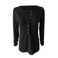 Miniatyrbild 2 av 5: Kvinnors höst-/vintermode V-ringad print Långärmad Casual Lös T-shirt Plus Size Black M