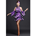 Miniatyrbild 1 av 4: Nya latinska dansdräkter Dam Salsa Danskläder Dansdräkt Klänningar Ballroom Tävlingsklänningar Tango Vuxen Fringe Guld Paljett purple M