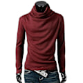 Miniatyrbild 1 av 2: Män Solid Turtle Neck Långärmad Casual Vinter Höst Comfy Loose Pullover Tops Wine Red M
