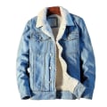 Miniatyrbild 2 av 5: Män Vinter Höstjacka Denim Inner Fleece Thicken Vinterjeans Jacka Kappa Herr Turn-down sammetsjacka Herr Päls Parkas Light Blue S