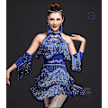 Miniatyrbild 1 av 4: Nya latinska dansdräkter Dam Salsa Danskläder Dansdräkt Klänningar Ballroom Tävlingsklänningar Tango Vuxen Fringe Guld Paljett Blue M