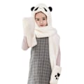 Miniatyrbild 3 av 5: Kvinnor Flickor Söt Panda djur Vinterhattar 3 i 1 varm plysch luvtröja Cap Tasshandskar Vante Scarf Set