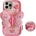 Miniatyrbild 1 av 5: 3d Butterfly Cute Cartoon Bracket Rosa Barbie Mjukt Case För Iphone 15 Pro Max/15 Pro/15 Plus/15 Julklapp till Kvinnor Flickor Pink iPhone 15 Plus