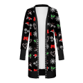 Miniatyrbild 2 av 4: Christmas Cardigan Dam Långärmad Xmas Jumper öppen främre kappa Dark Black L