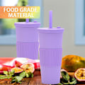 Miniatyrbild 3 av 5: 700ml Stor kapacitet dubbellagers plastkopp Halmmjölk Tekopp Bärbar utomhushalmkopp purple