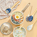 Miniatyrbild 1 av 5: 4-delad keramisk soppsked Set Vintage keramisk rissked Vev Ramen soppsked målat mönster null none