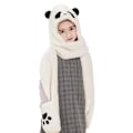 Miniatyrbild 4 av 5: Kvinnor Flickor Söt Panda djur Vinterhattar 3 i 1 varm plysch luvtröja Cap Tasshandskar Vante Scarf Set