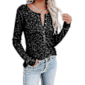 Miniatyrbild 4 av 5: Kvinnors höst-/vintermode V-ringad print Långärmad Casual Lös T-shirt Plus Size Black M