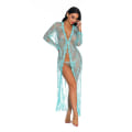 Miniatyrbild 3 av 5: Kvinnors spets Cardigan Blommig Virkad Skir Beach Cover Ups Lång öppen Kimono Light green XL