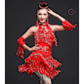 Miniatyrbild 1 av 4: Nya latinska dansdräkter Dam Salsa Danskläder Dansdräkt Klänningar Ballroom Tävlingsklänningar Tango Vuxen Fringe Guld Paljett Red M