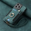 Miniatyrbild 1 av 5: Plånbok Rfid Kreditkortshållare Ring Stativ Phone case För Iphone 15 Pro/15 Pro Max 15 Ultra Med handledsrem green iPhone 15 Pro Max
