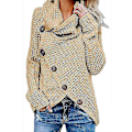 Miniatyrbild 1 av 5: Vinter Lös Turtleneck Tröja Långärmad Knapp Casual Pullover För Kvinnor Khaki M