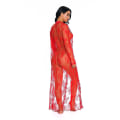 Miniatyrbild 4 av 5: Kvinnors spets Cardigan Blommig Virkad Skir Beach Cover Ups Lång öppen Kimono Red XL