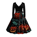 Miniatyrbild 1 av 4: L gränsöverskridande handel Halloween damkläder tillverkare nya brinnande blomma V-ringning långärmad färg svart stavning tryck stor pendel 2 L
