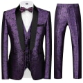 Miniatyrbild 1 av 5: Schan Herr 3-delade kostymer Sjal Lapel Enknapps Smoking Blazer Västbyxor Set För Bröllop Purple S